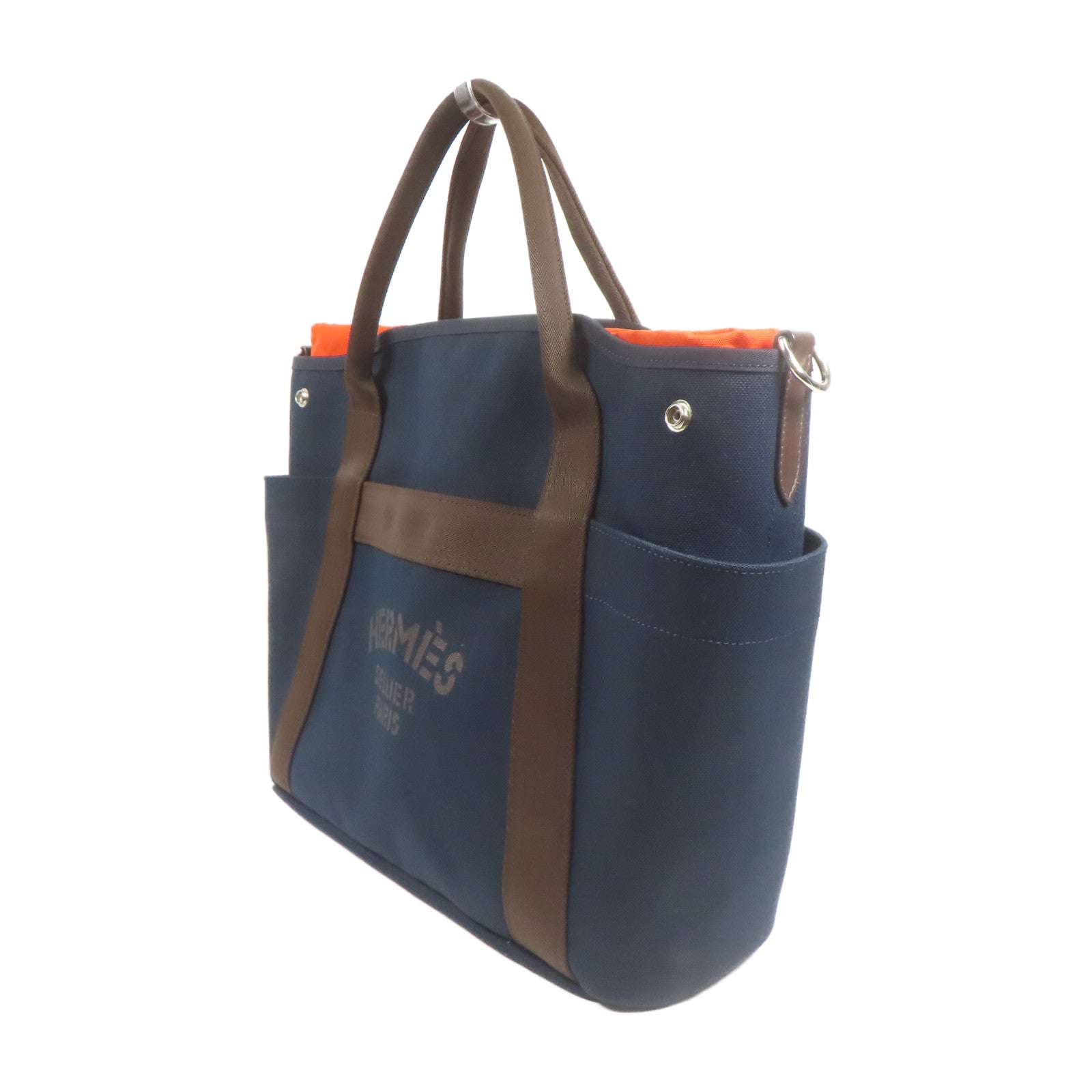 HERMES PHW Sac De Pansage Groom 2 Way Shoulder Bag Canvas Navy