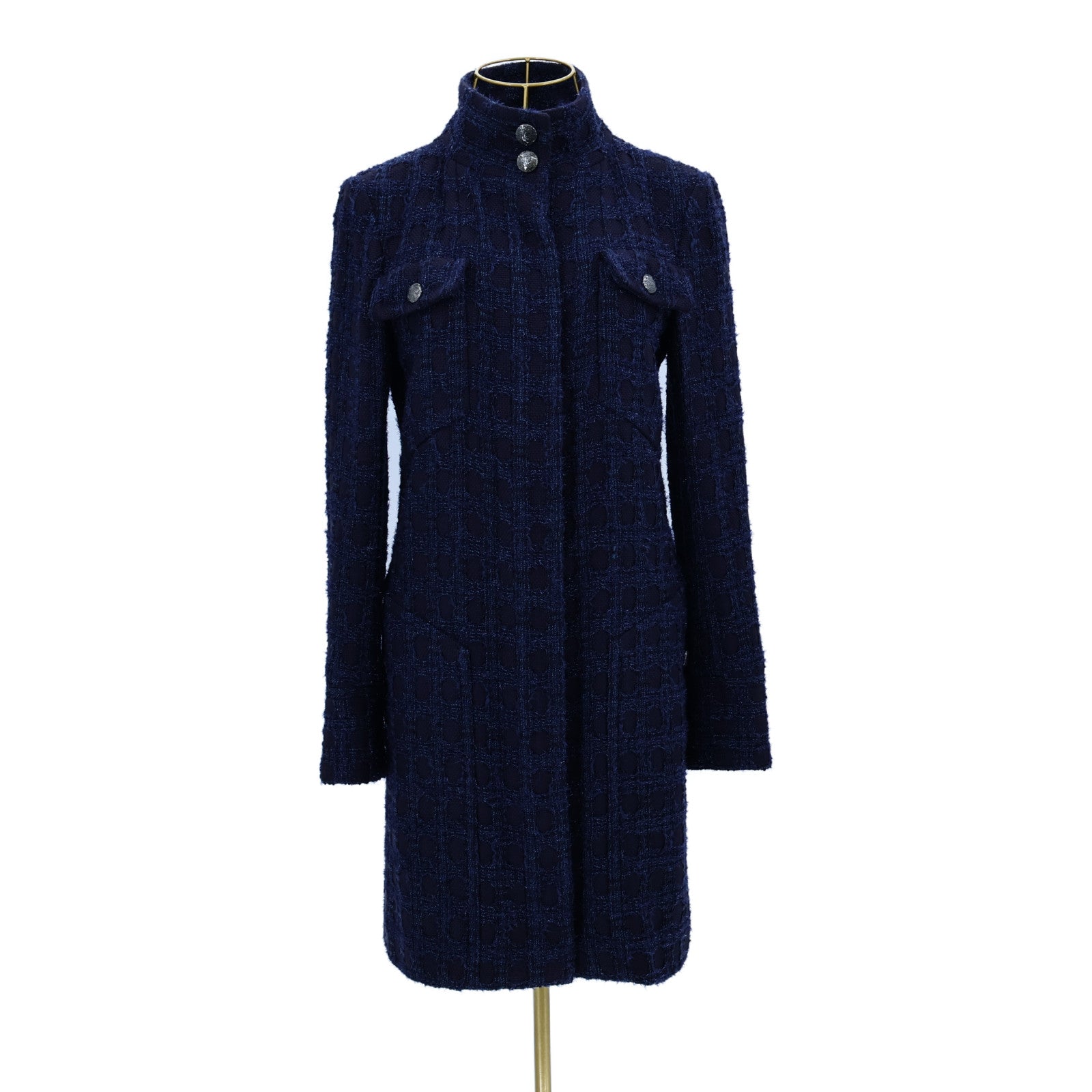 CHANEL Acrylic/Wool Coco Mark Tweed Stand Collar Coat大衣