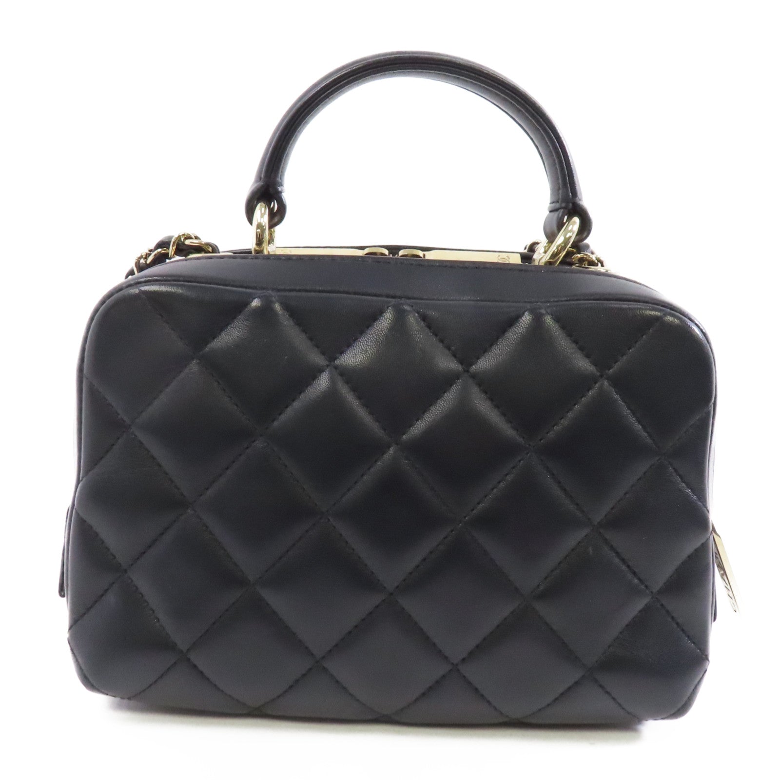 CHANEL 菱格羊皮皮革Small Trendy CC Bowling金扣手挽肩背兩用袋黑色