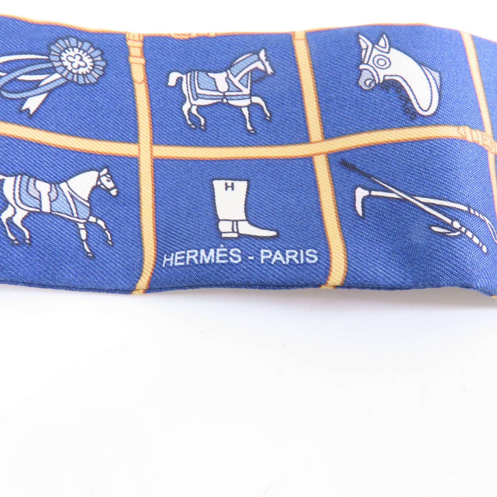 HERMES 絲質Twilly絲巾藍色/米色