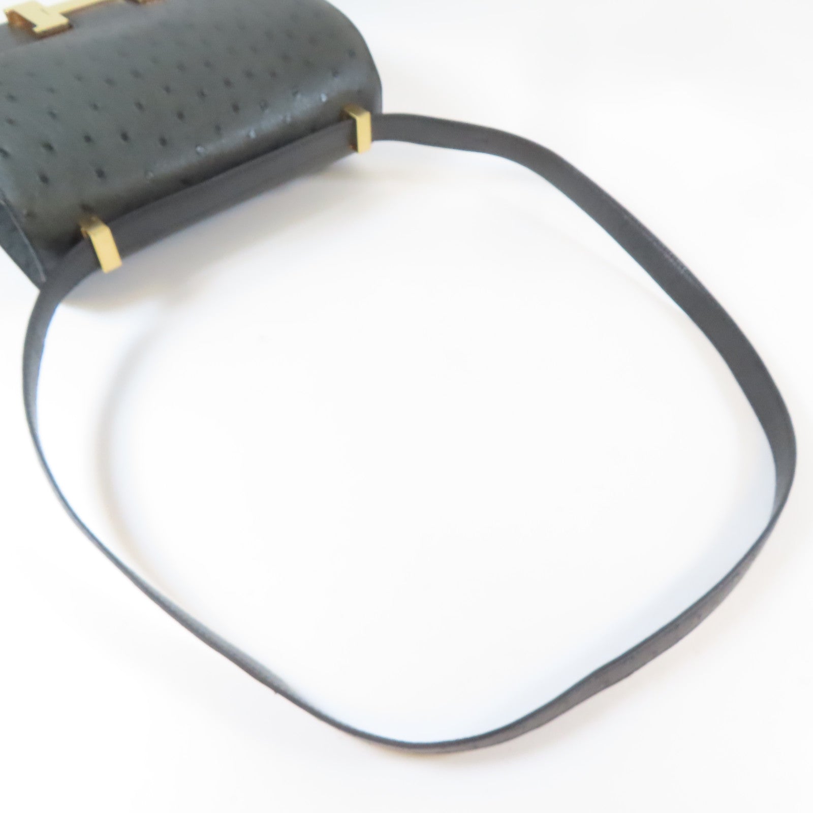 HERMES 【Hermes Fair】鴕鳥皮革Constance 24金扣肩背袋深綠色