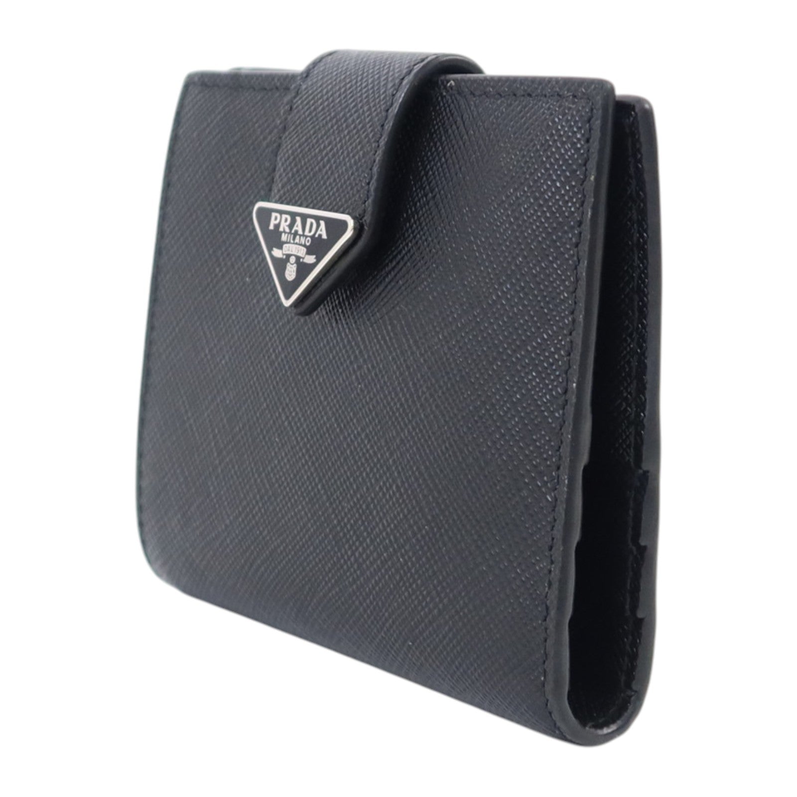 PRADA Saffiano皮革Short Flap Wallet銀扣錢包