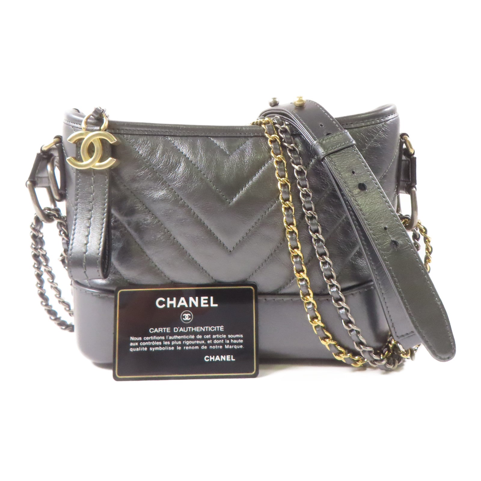 CHANEL【激減優惠】 牛皮皮革Gabrielle Bag鏈帶肩背袋灰色