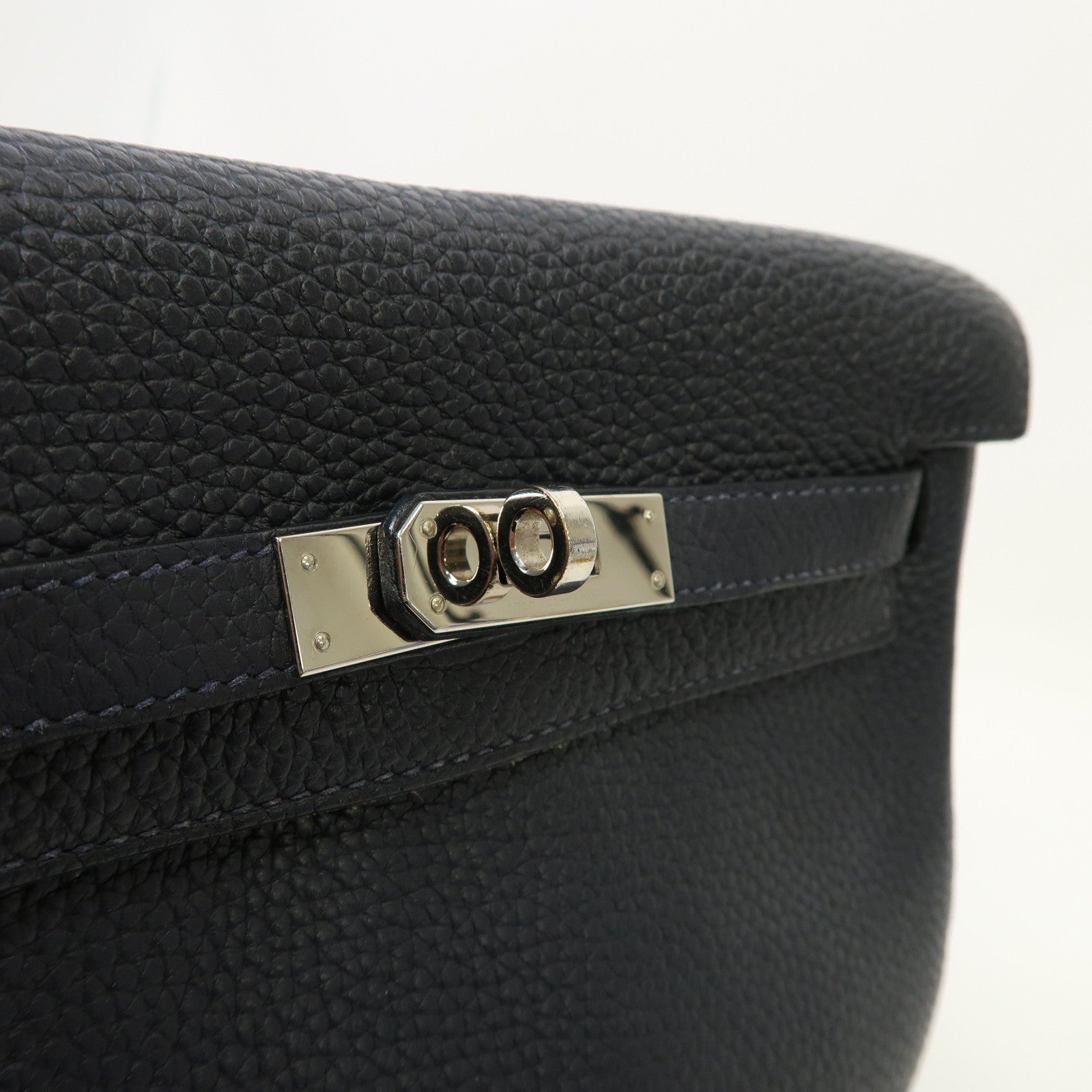 HERMES Clemence皮革Kelly Ado II銀扣背包Bleu Nuit/午夜藍色