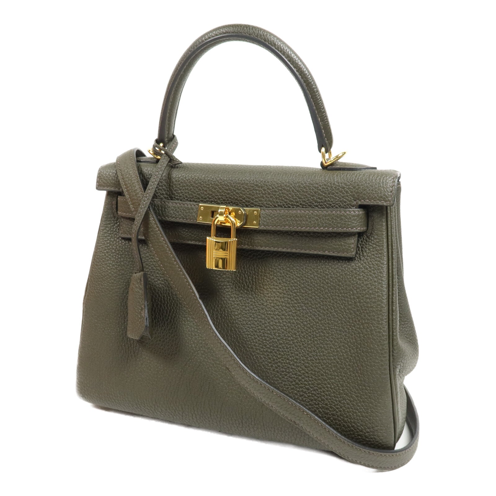 HERMES Togo皮革Kelly 25金扣手挽肩背兩用袋Vert de Gris
