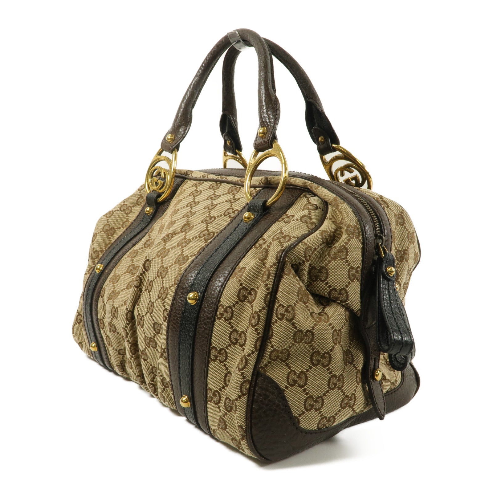 GUCCI 帆布/牛皮皮革Interlocking Boston手挽袋