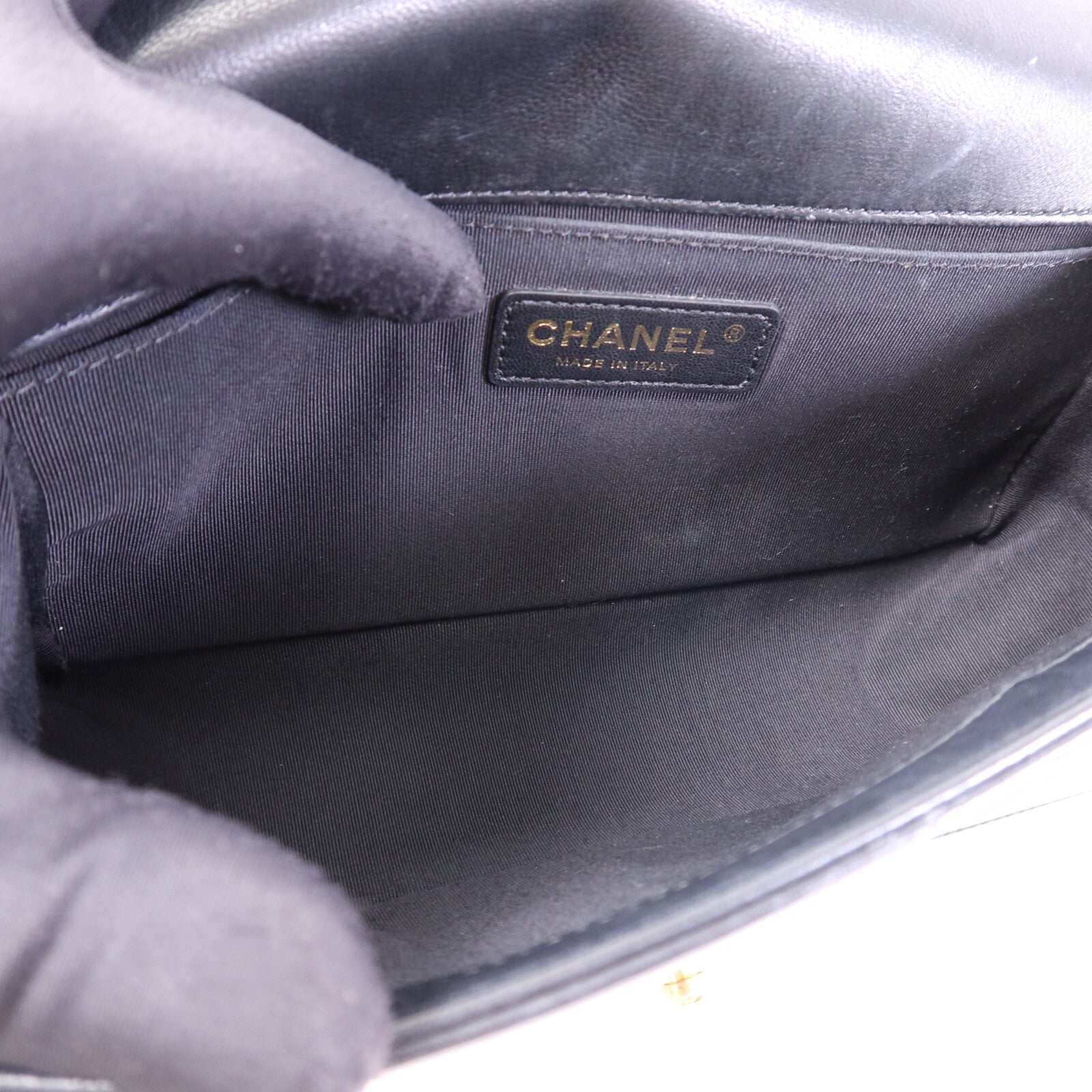 CHANEL 羊皮皮革Boy 25金扣鏈帶肩背袋