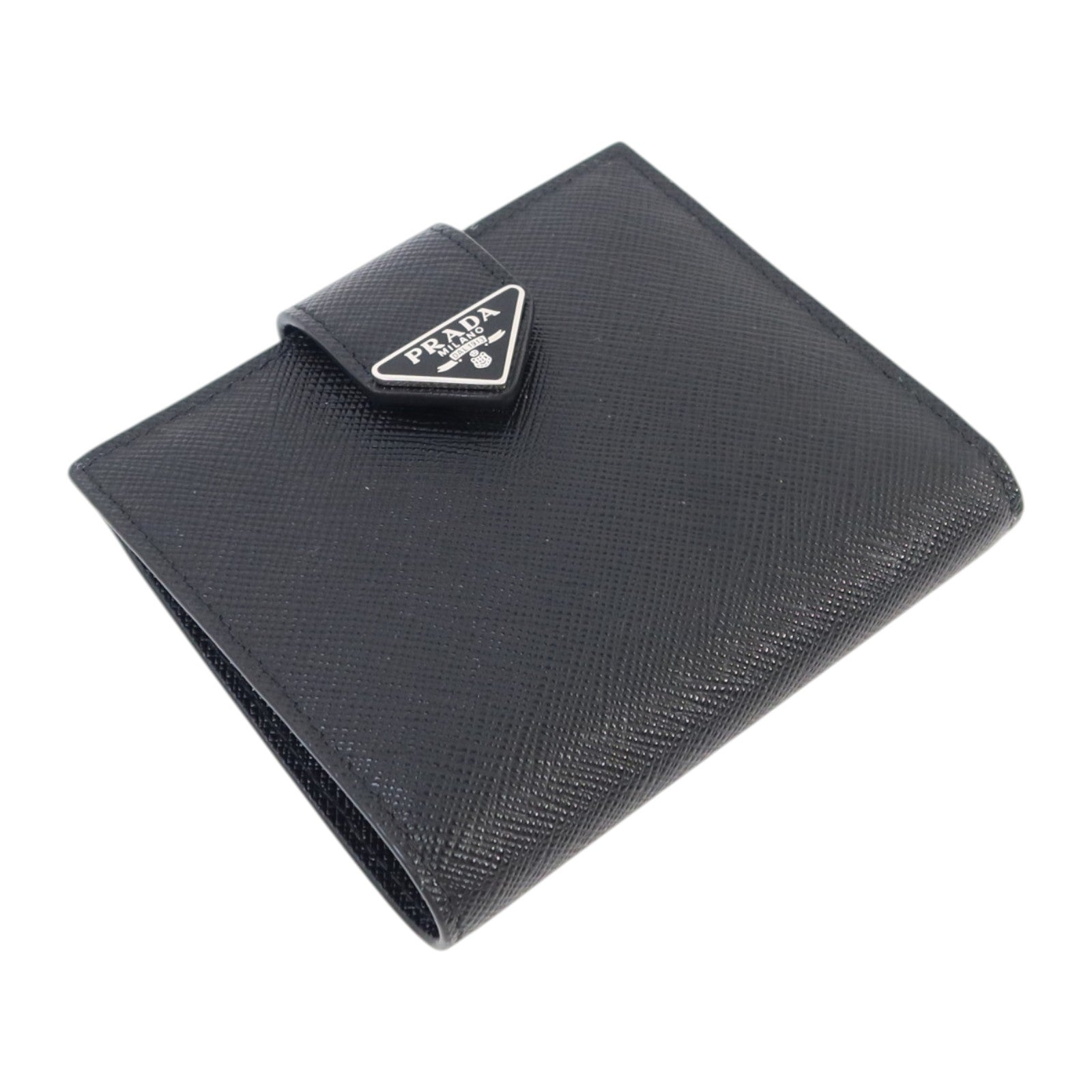 PRADA Saffiano皮革Short Flap Wallet銀扣錢包