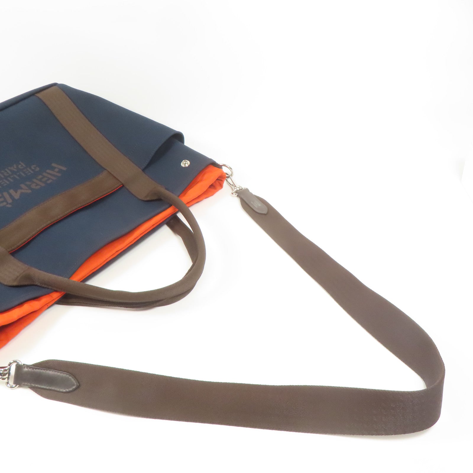 HERMES PHW Sac De Pansage Groom 2 Way Shoulder Bag Canvas Navy
