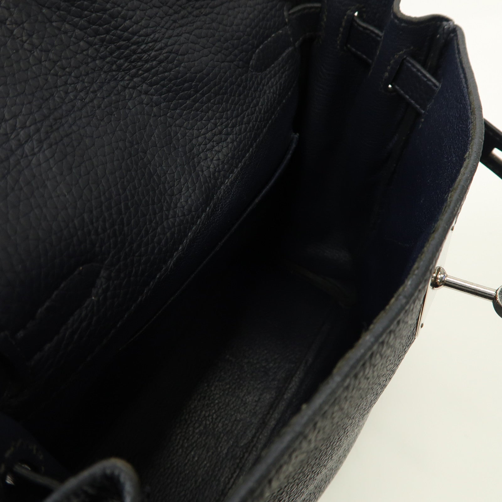 HERMES Clemence皮革Kelly Ado II銀扣背包Bleu Nuit/午夜藍色