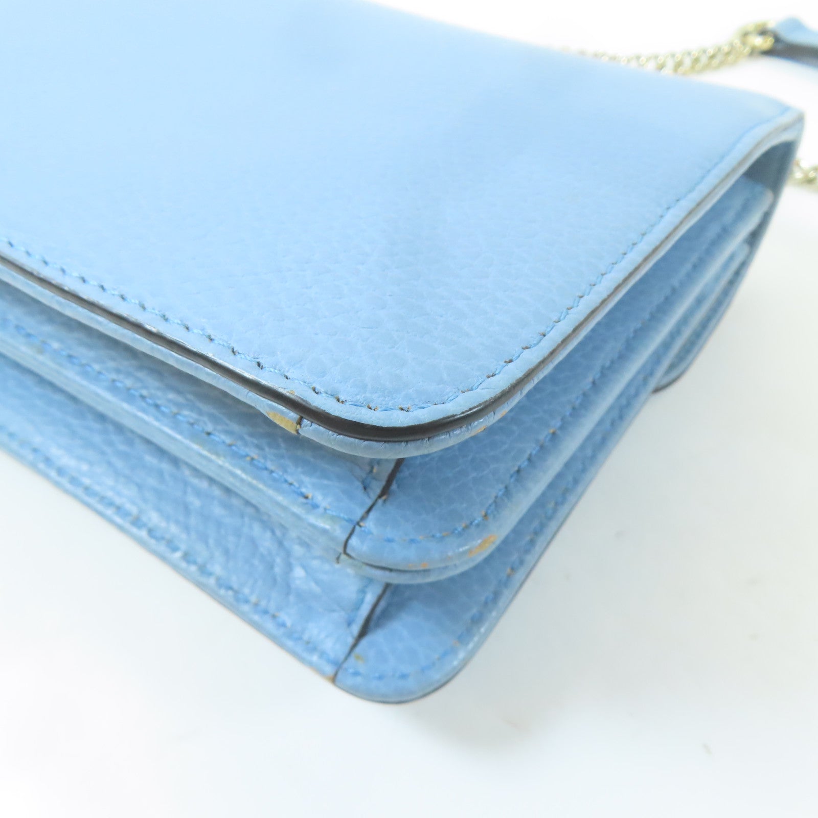 GUCCI 牛皮皮革GG Interlocking Chain Shoulder金扣鏈帶肩背袋淺藍色