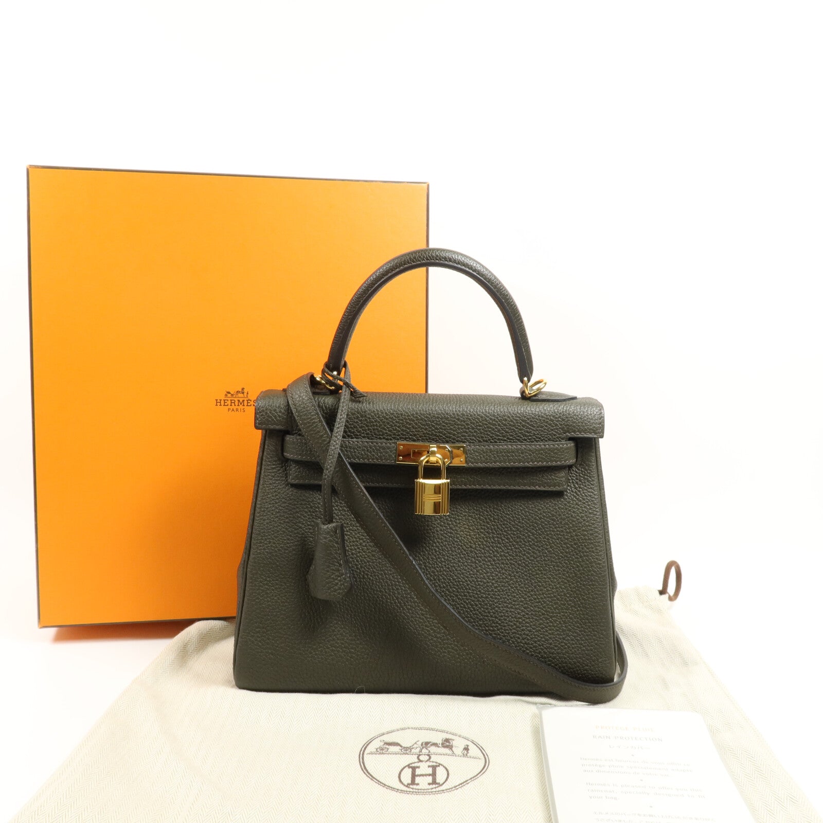 HERMES Togo皮革Kelly 25金扣手挽肩背兩用袋Vert de Gris