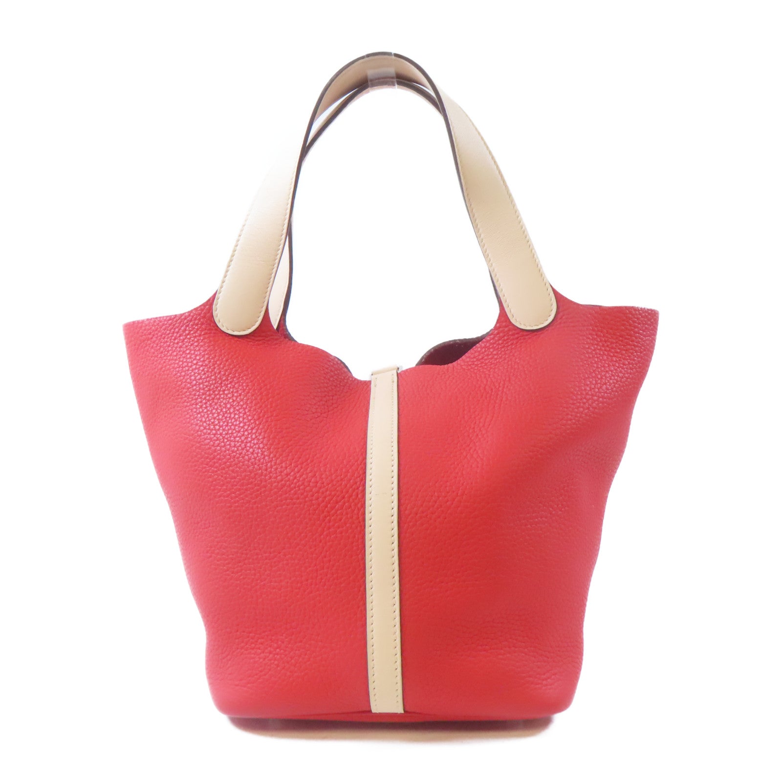 HERMES Clemence皮革/Swift皮革Picotin MM銀扣手挽袋Rose Eglantine/紅色