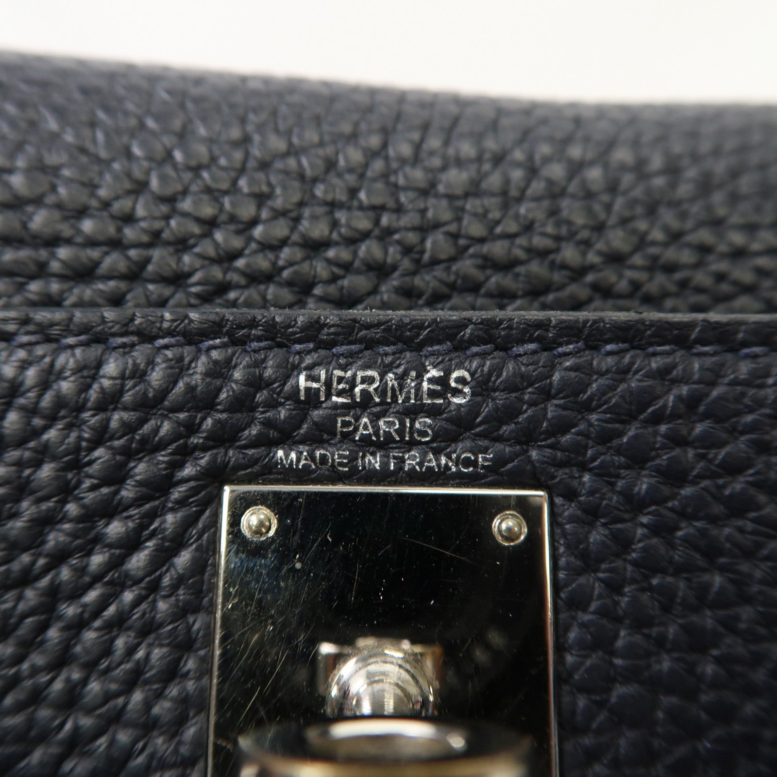 HERMES Clemence皮革Kelly Ado II銀扣背包Bleu Nuit/午夜藍色