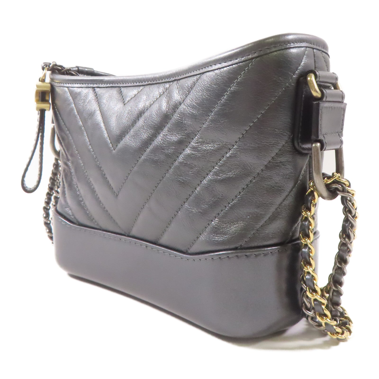 CHANEL 【激減優惠】牛皮皮革Gabrielle Bag鏈帶肩背袋灰色