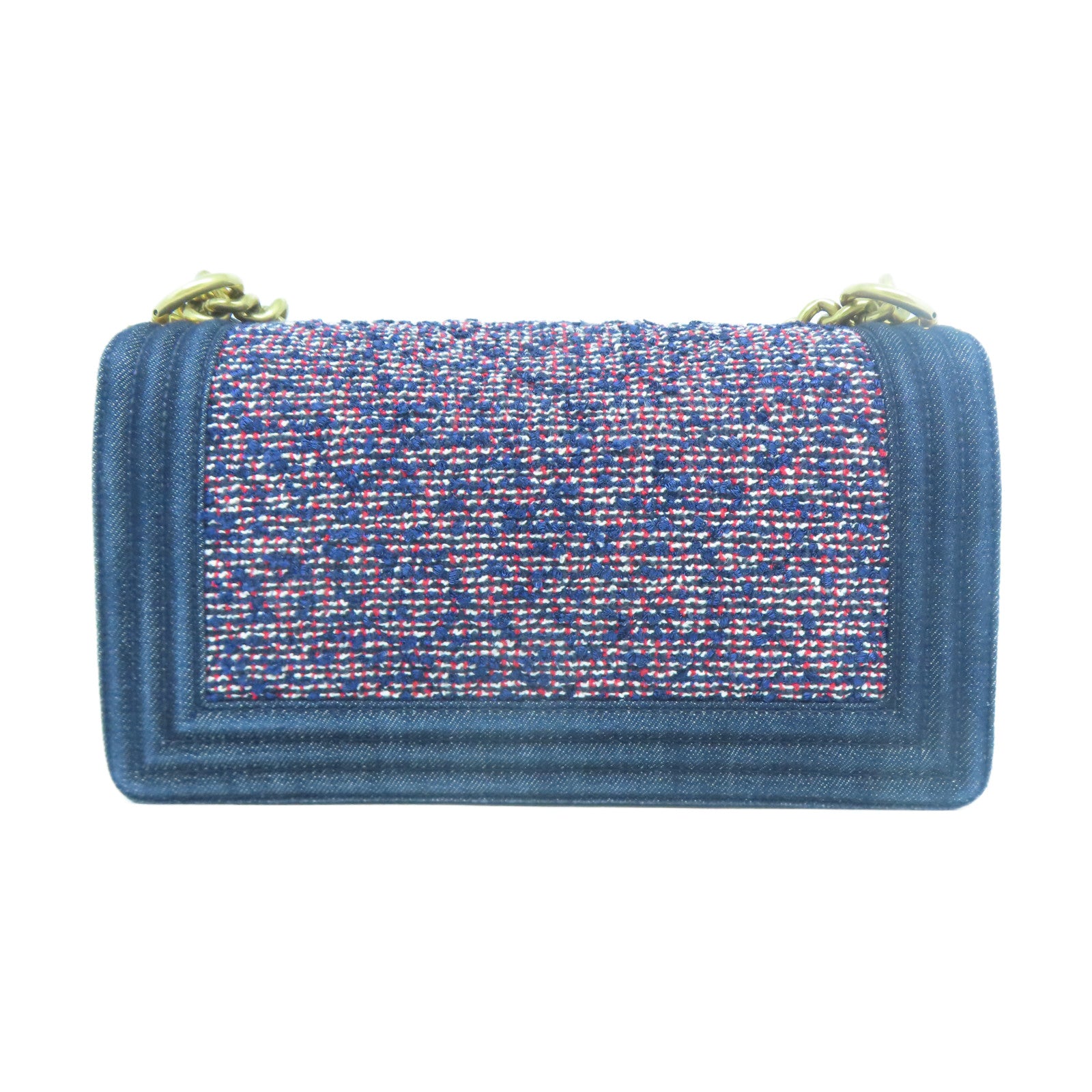 CHANEL 【清倉大減價】Tweed Boy Chanel金扣肩背袋藍色