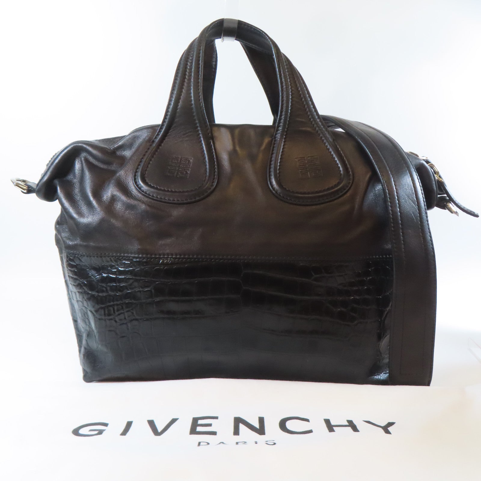 GIVENCHY 【激減優惠】牛皮皮革Calf Dust Bag銀扣手挽肩背兩用袋黑色