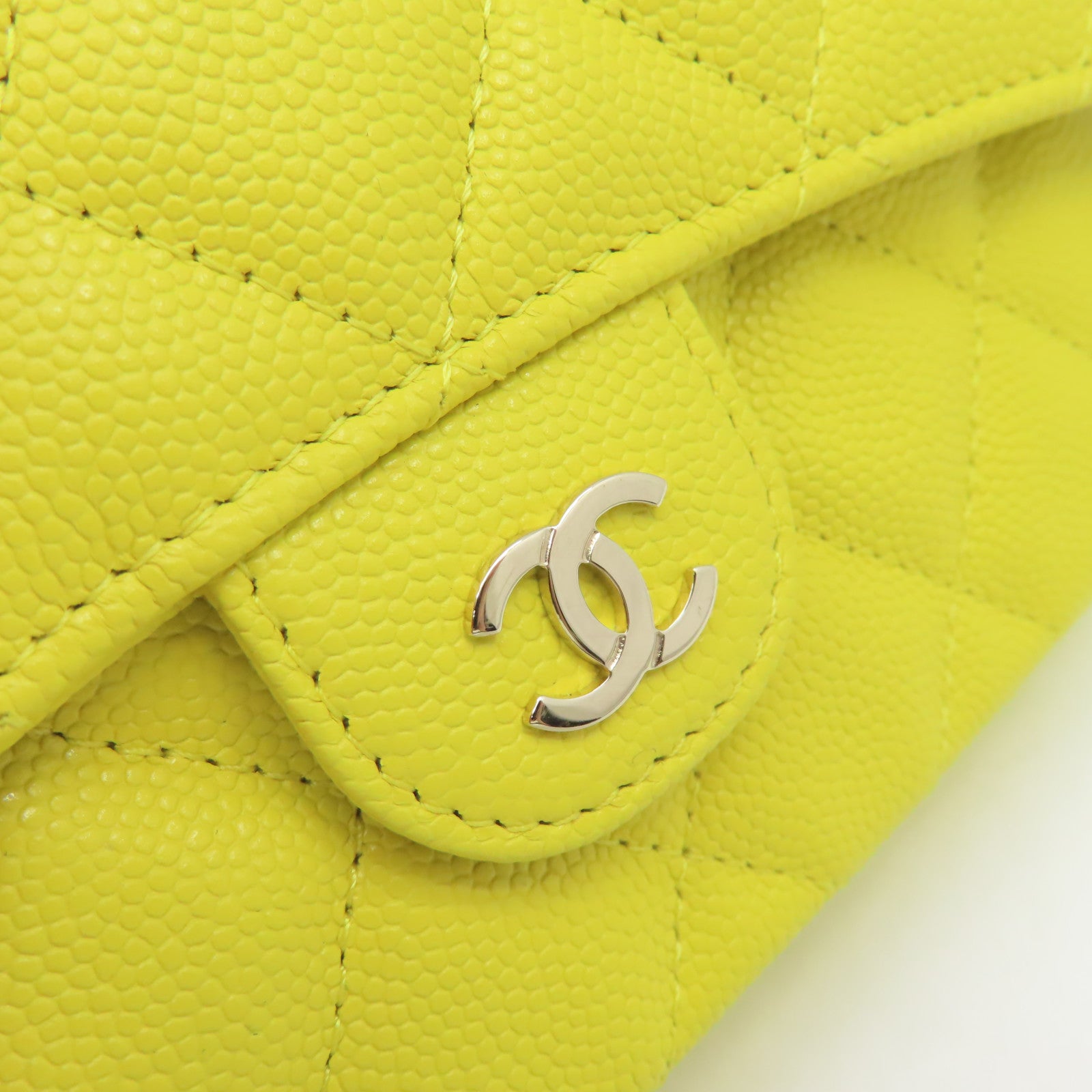 CHANEL 【激減優惠】菱格Caviar皮革Chain Shoulder Bag金扣鏈帶肩背袋黃色