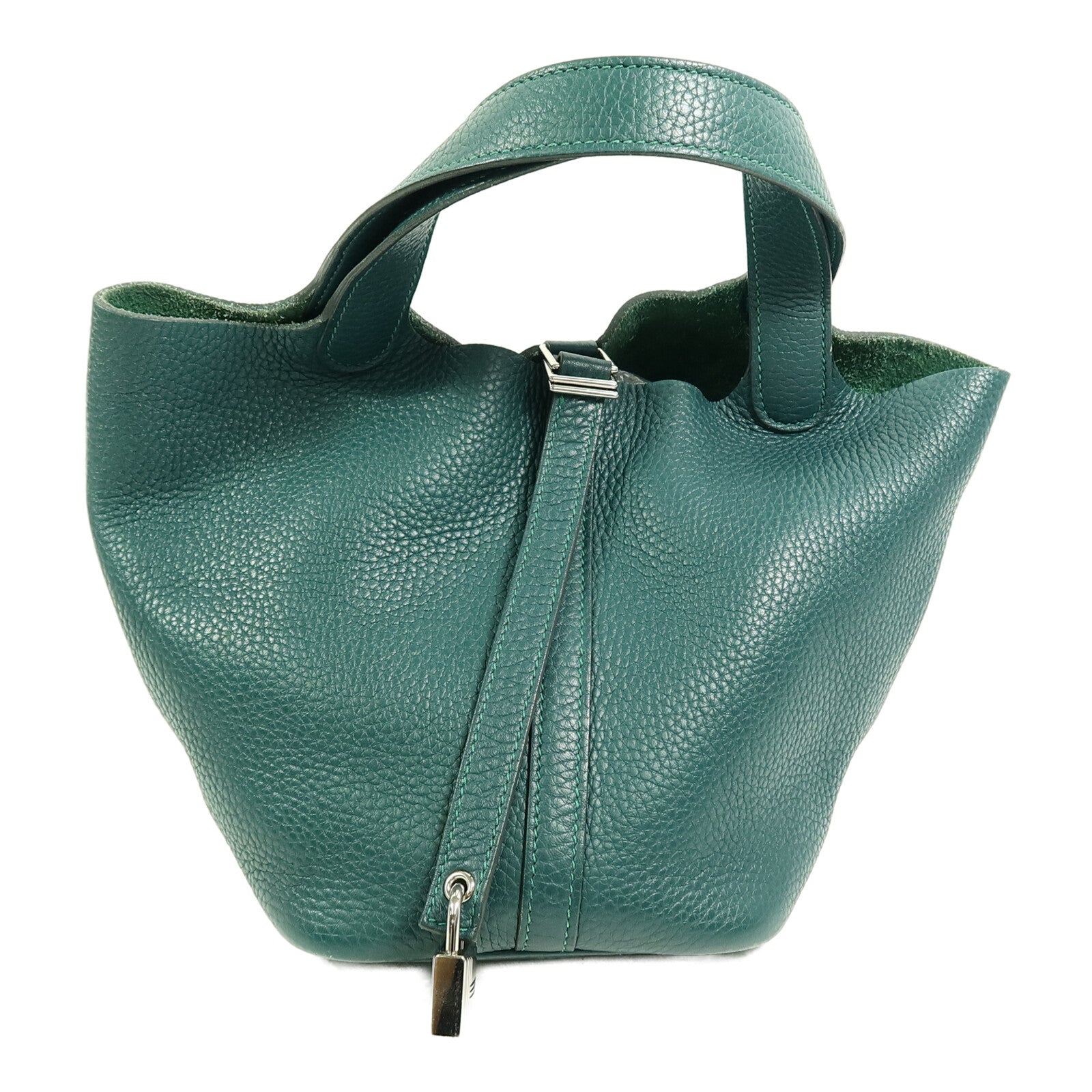 HERMES Clemence皮革Picotin PM手挽袋Vert Bosphore