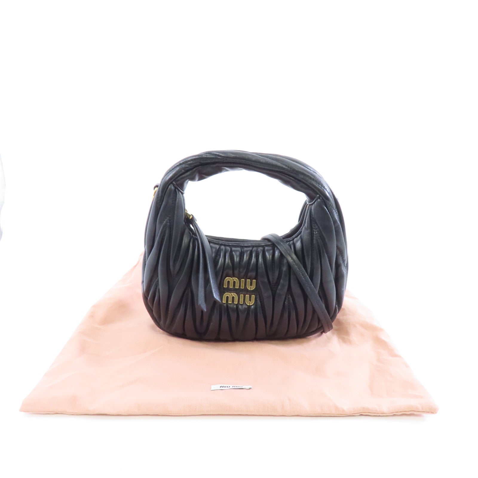 Miu Miu 羊皮皮革Wander Matelasse金扣手挽肩背兩用袋黑色
