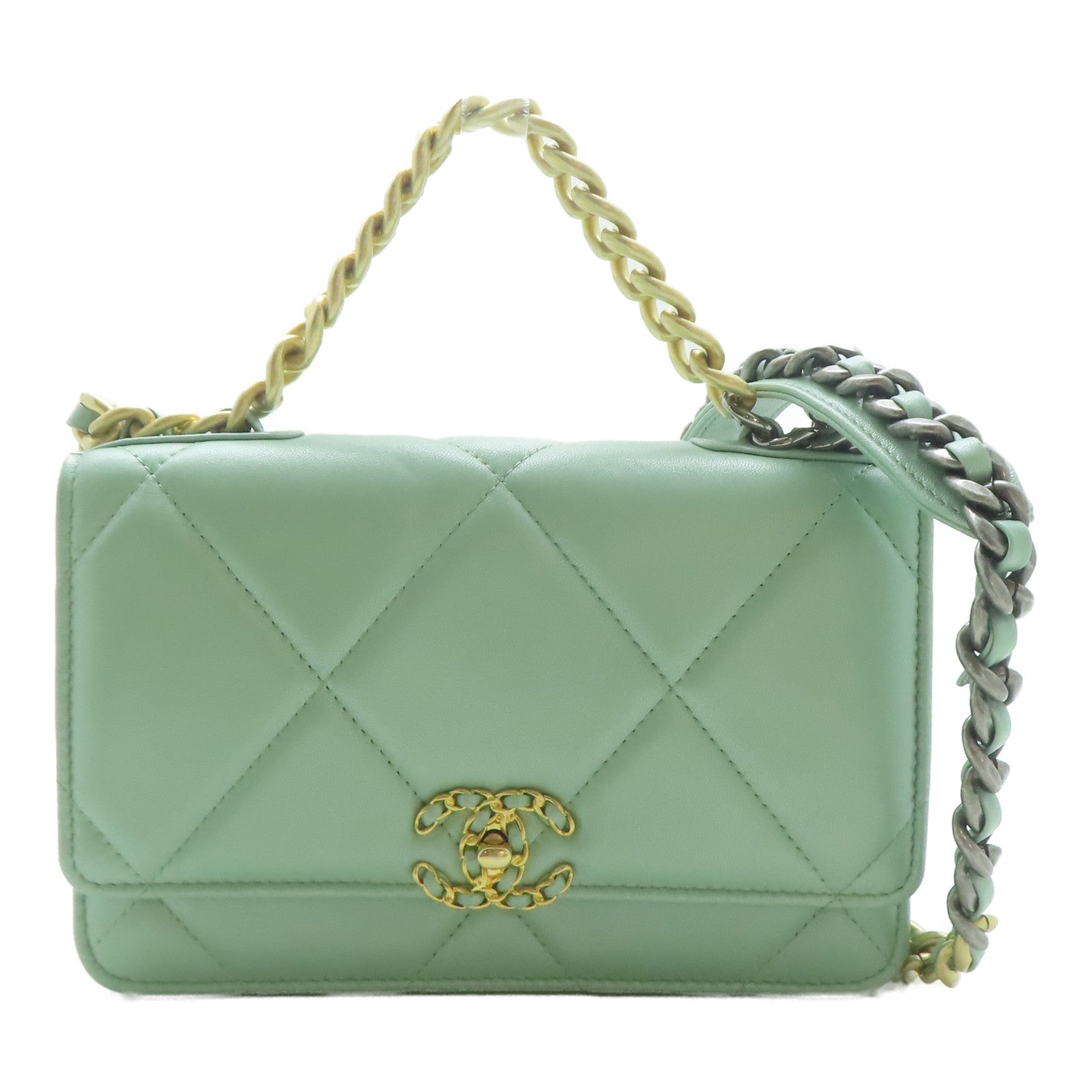 CHANEL 【激減優惠】菱格羊皮皮革Chanel 19 Wallet On Chain鏈帶手挽肩背兩用袋綠色