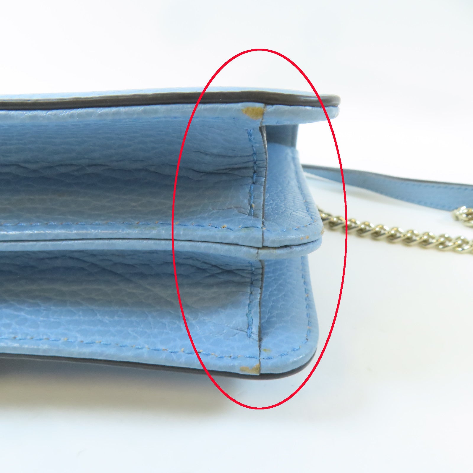 GUCCI 牛皮皮革GG Interlocking Chain Shoulder金扣鏈帶肩背袋淺藍色