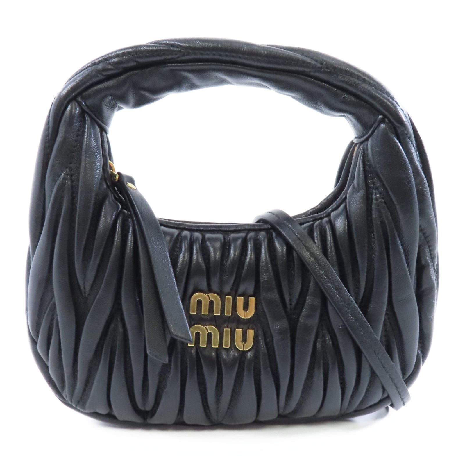 Miu Miu 羊皮皮革Wander Matelasse金扣手挽肩背兩用袋黑色