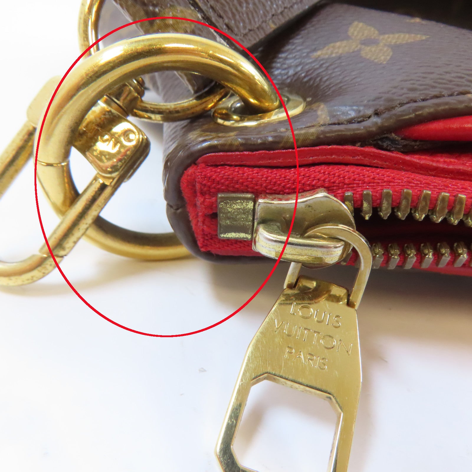 LOUIS VUITTON 【激減優惠】Monogram Pallas MM金扣手挽肩背兩用袋啡色/紅色