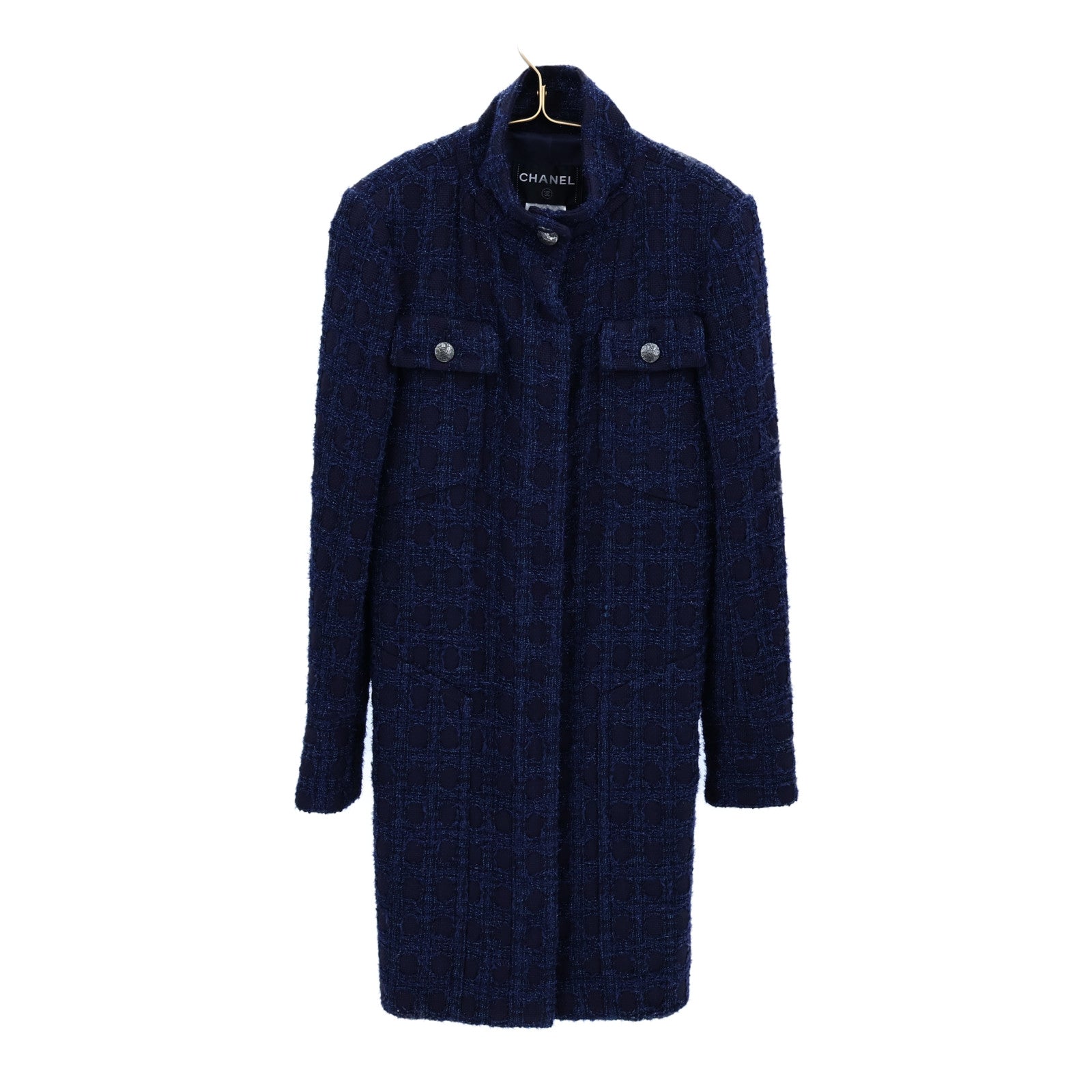 CHANEL Acrylic/Wool Coco Mark Tweed Stand Collar Coat大衣