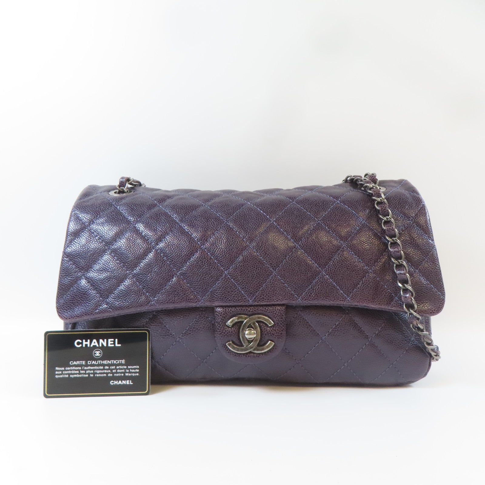 CHANEL 【激減優惠】菱格Caviar皮革Chain Shoulder Bag鏈帶肩背袋紫色