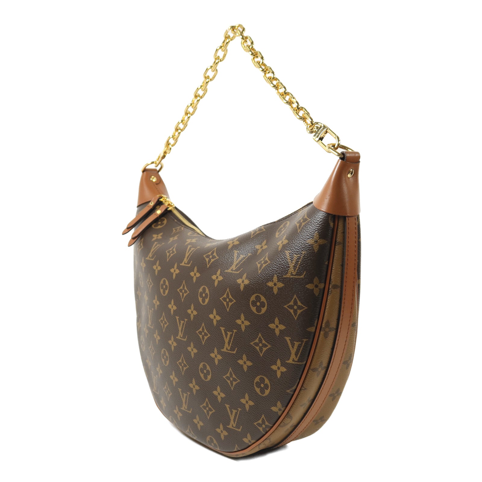 LOUIS VUITTON Monogram Reverse Loop Hobo金扣手挽肩背兩用袋棕色