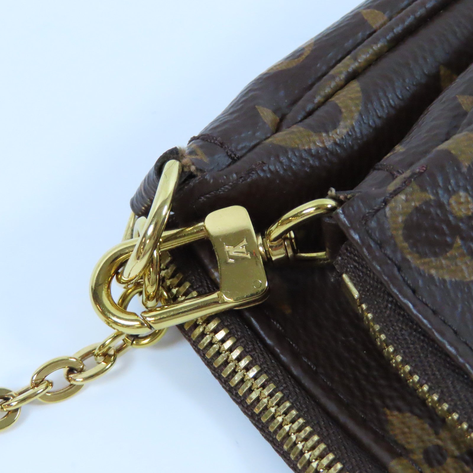 LOUIS VUITTON Monogram Multi Pochette Accessories金扣手挽肩背兩用袋啡色/粉紅色