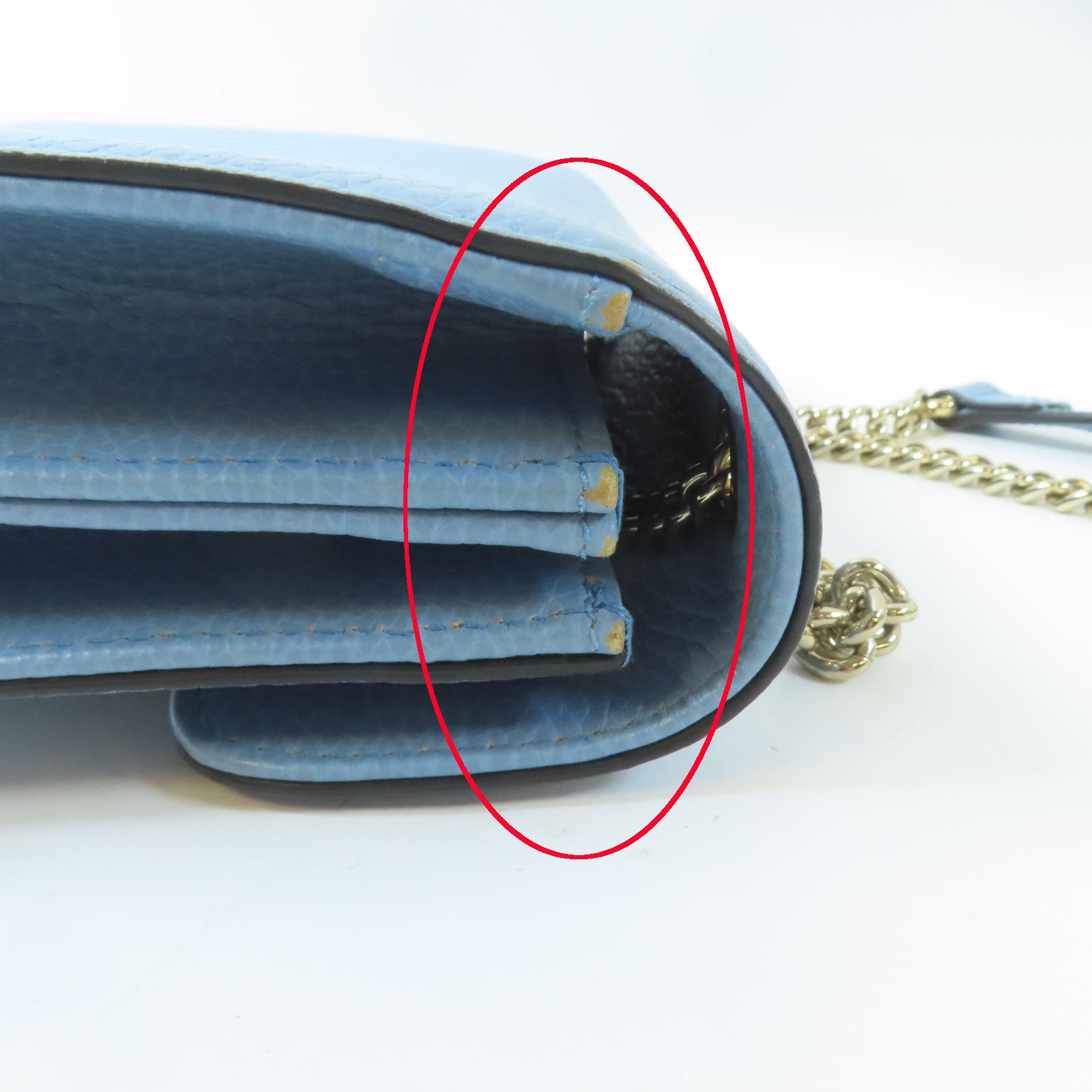 GUCCI 牛皮皮革GG Interlocking Chain Shoulder金扣鏈帶肩背袋淺藍色