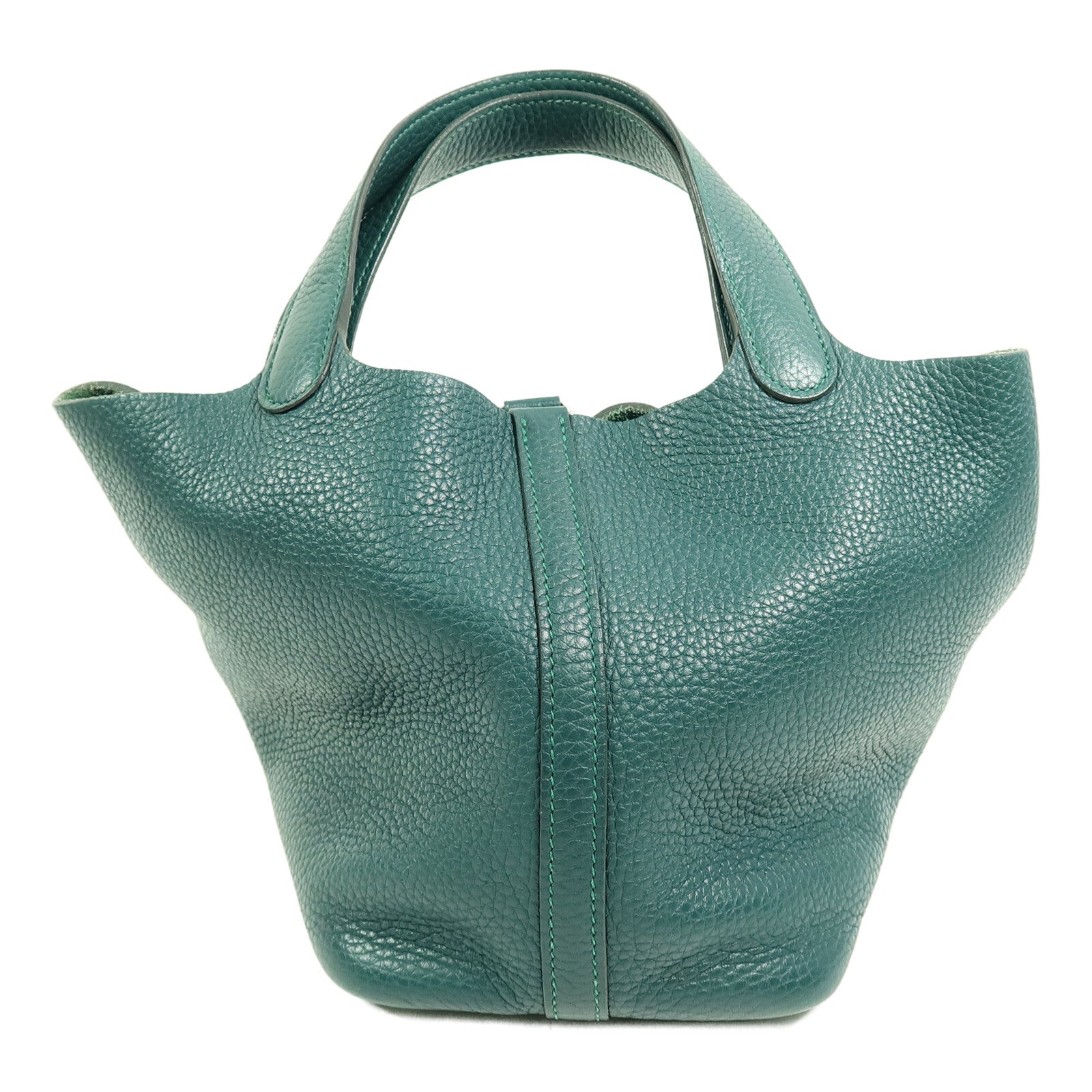 HERMES Clemence皮革Picotin PM手挽袋Vert Bosphore