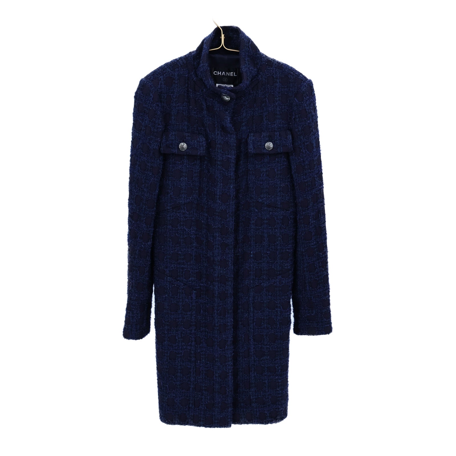 CHANEL Acrylic/Wool Coco Mark Tweed Stand Collar Coat大衣