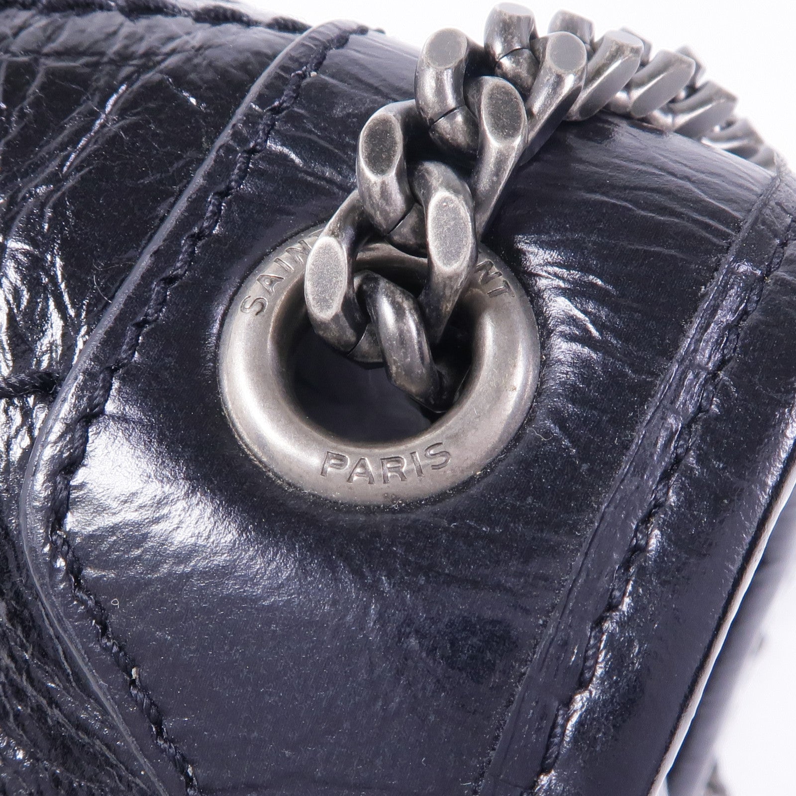 YVES SAINT LAURENT 牛皮皮革Niki Baby銀扣鏈帶肩背袋