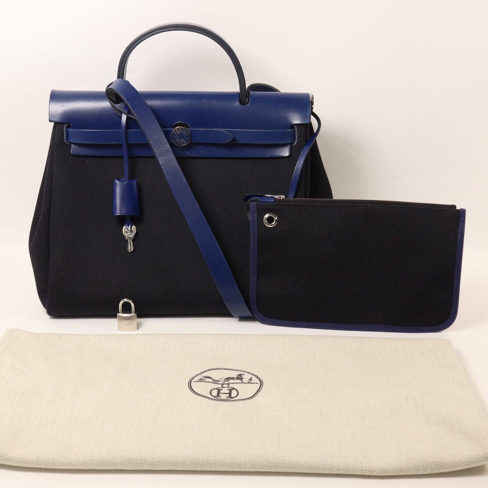 HERMES 帆布Herbag PM手挽肩背兩用袋Noir