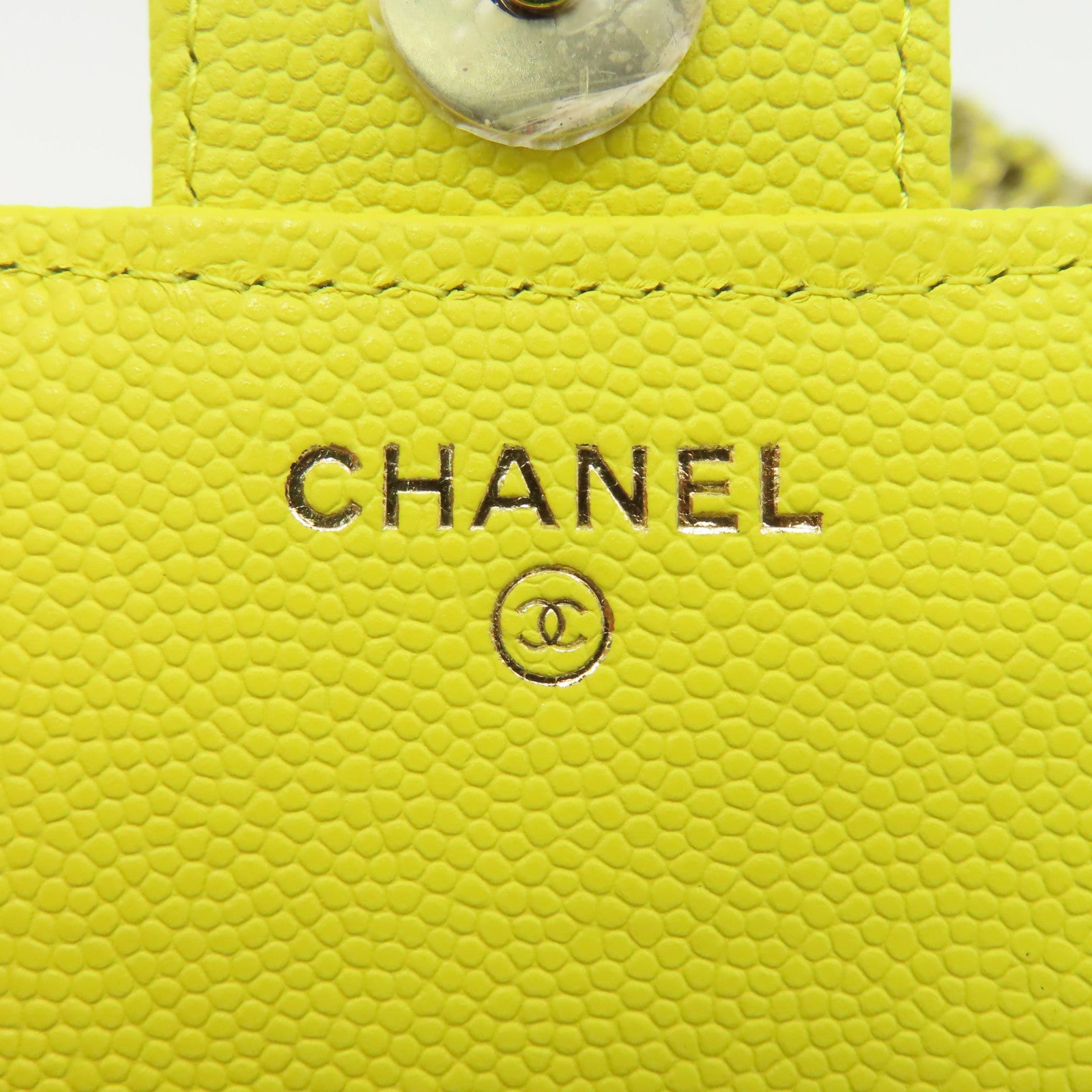 CHANEL 【激減優惠】菱格Caviar皮革Chain Shoulder Bag金扣鏈帶肩背袋黃色
