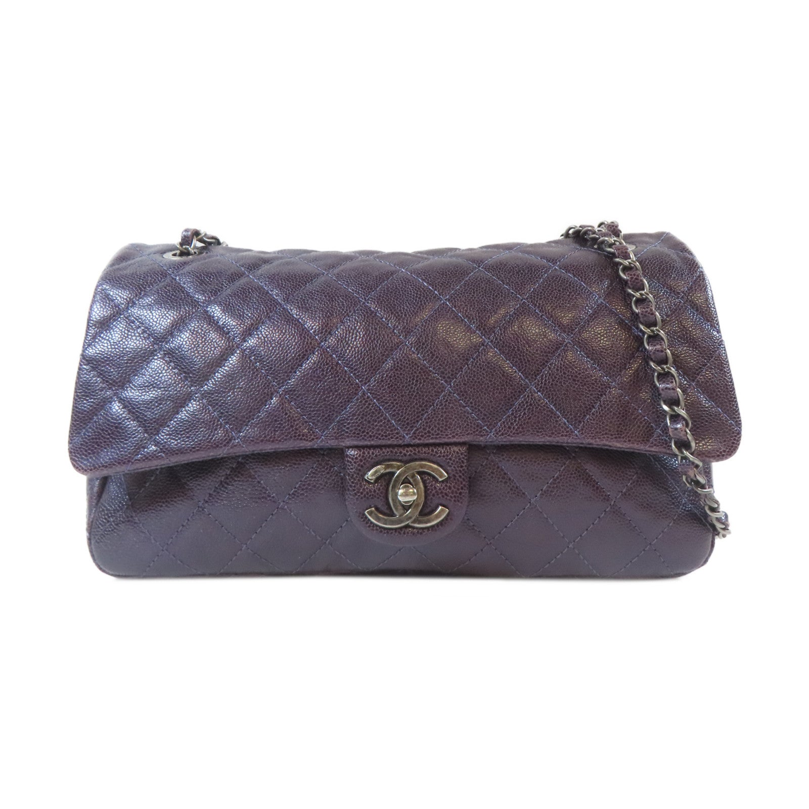 CHANEL 【激減優惠】菱格Caviar皮革Chain Shoulder Bag鏈帶肩背袋紫色