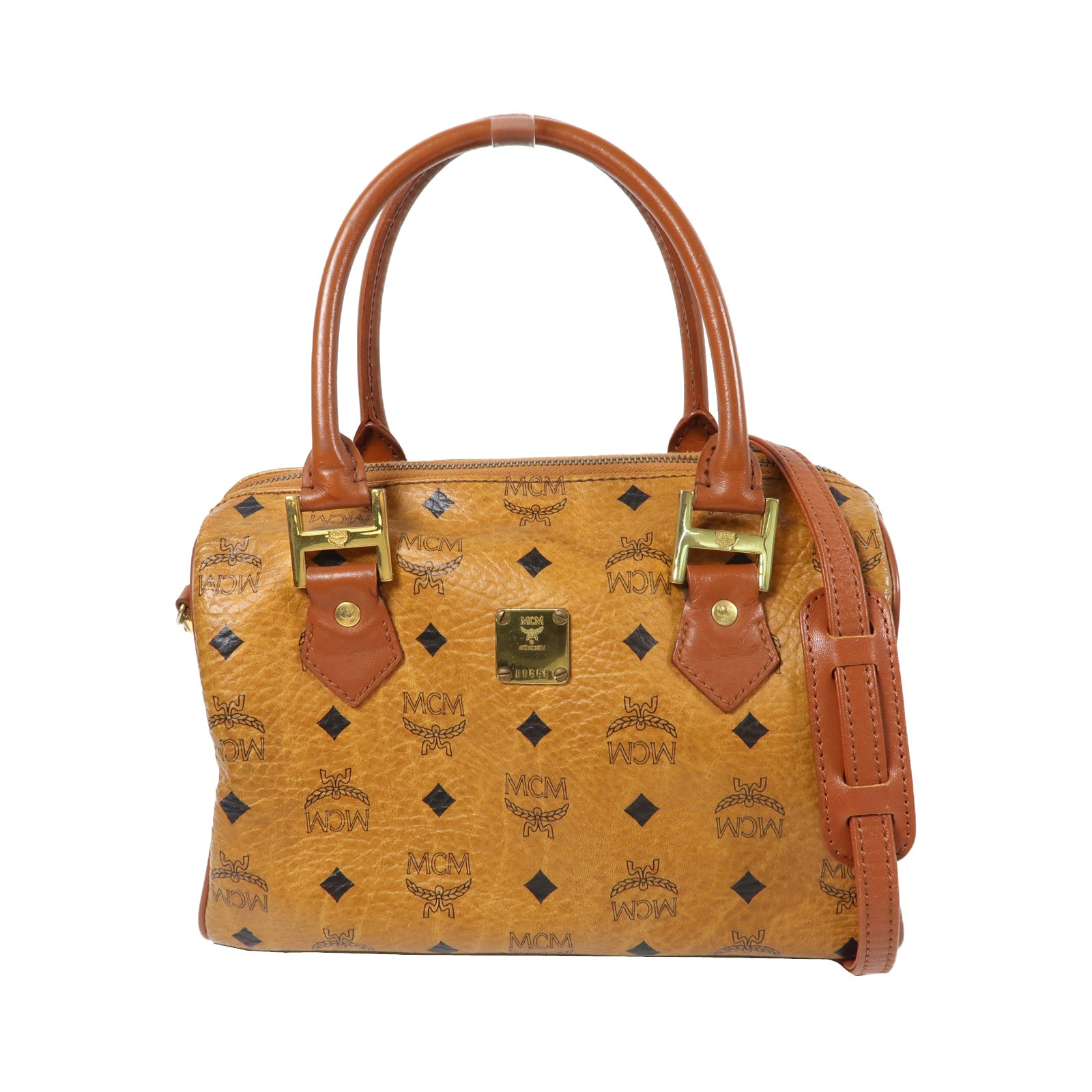 MCM 塗層帆布2Way Shoulder金扣手挽肩背兩用袋啡色