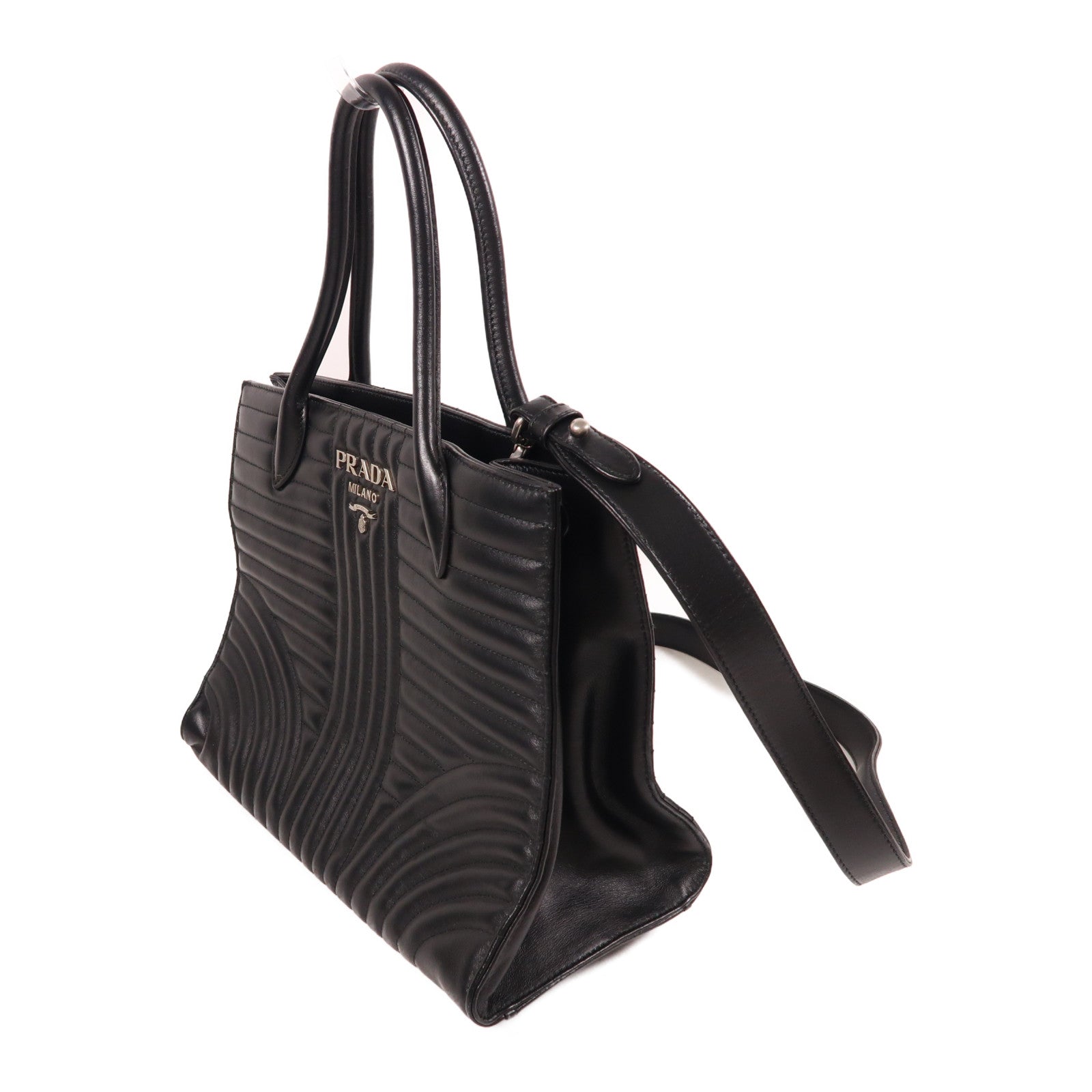 PRADA SHW 2 Way Shoulder Bag Handbag 1BA165 Calfskin Leather Black