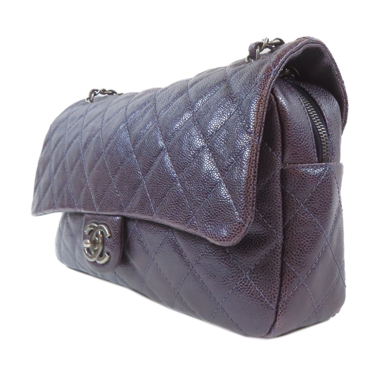 CHANEL 【激減優惠】菱格Caviar皮革Chain Shoulder Bag鏈帶肩背袋紫色