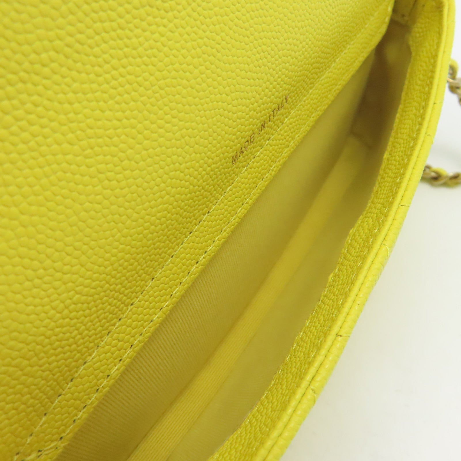 CHANEL 【激減優惠】菱格Caviar皮革Chain Shoulder Bag金扣鏈帶肩背袋黃色