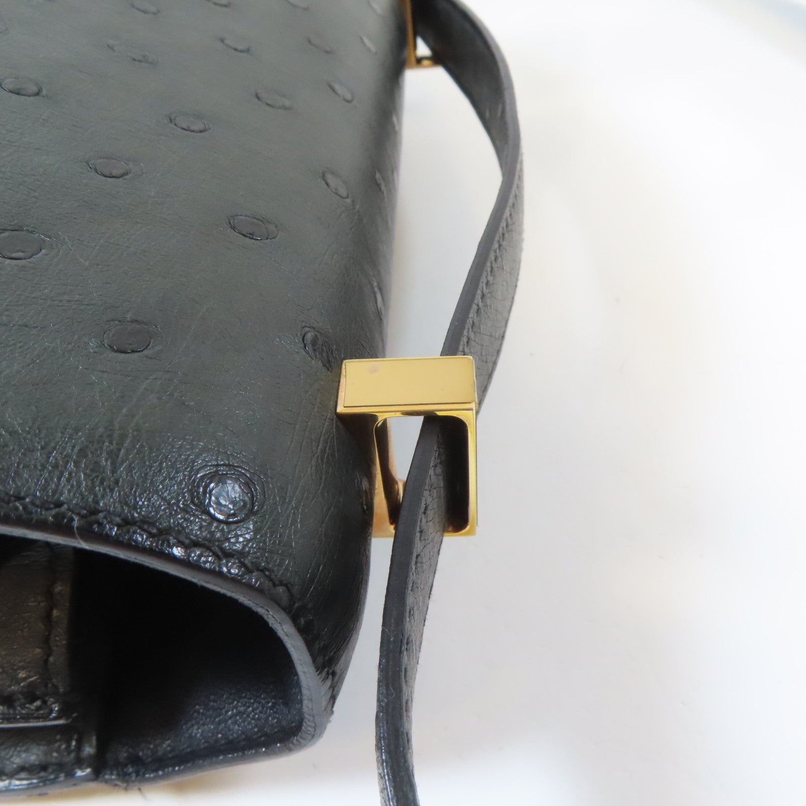 HERMES 【Hermes Fair】鴕鳥皮革Constance 24金扣肩背袋深綠色