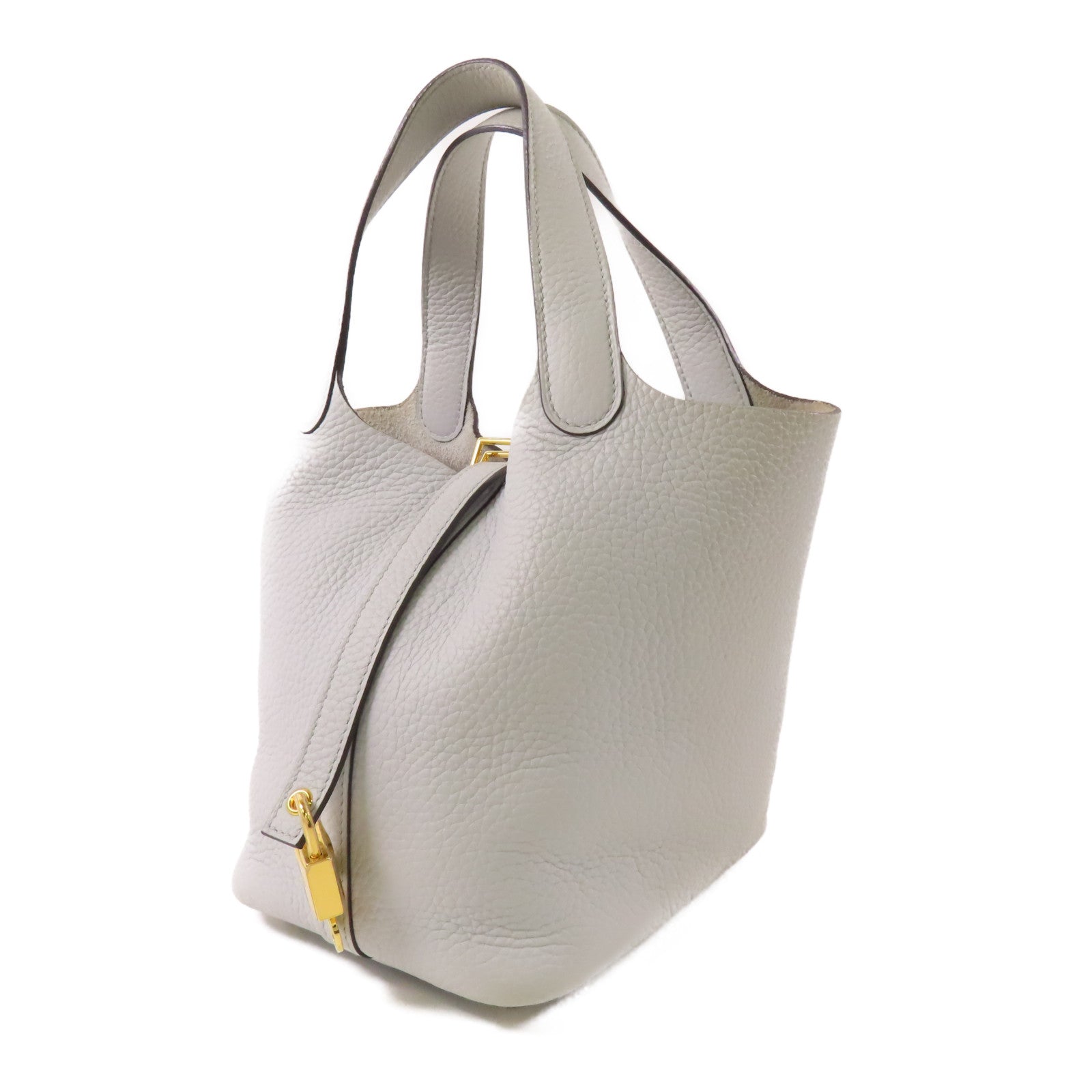 HERMES 【激減優惠】Clemence皮革Picotin PM金扣手挽袋Bleu Pale