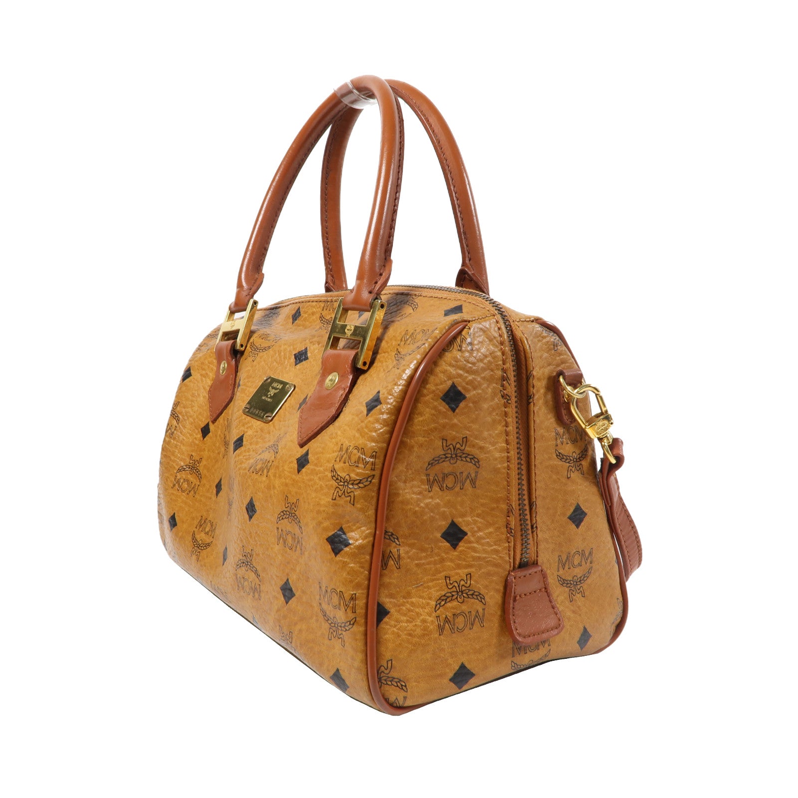 MCM 塗層帆布2Way Shoulder金扣手挽肩背兩用袋啡色