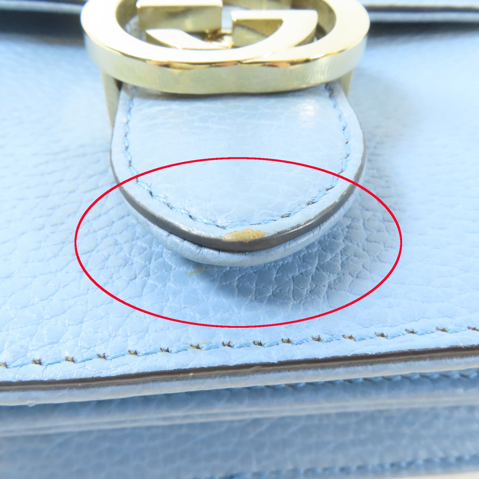 GUCCI 牛皮皮革GG Interlocking Chain Shoulder金扣鏈帶肩背袋淺藍色