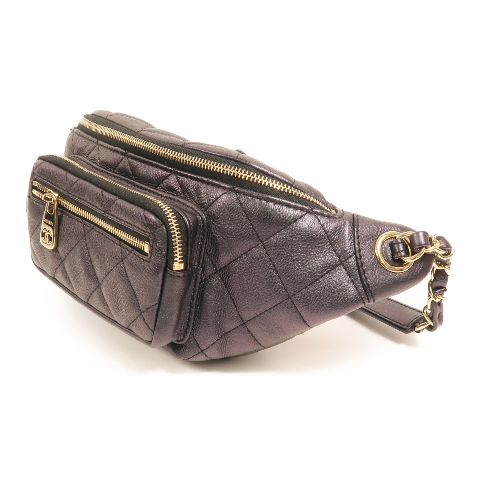 CHANEL 牛皮皮革Waist Bag金扣鏈帶腰包