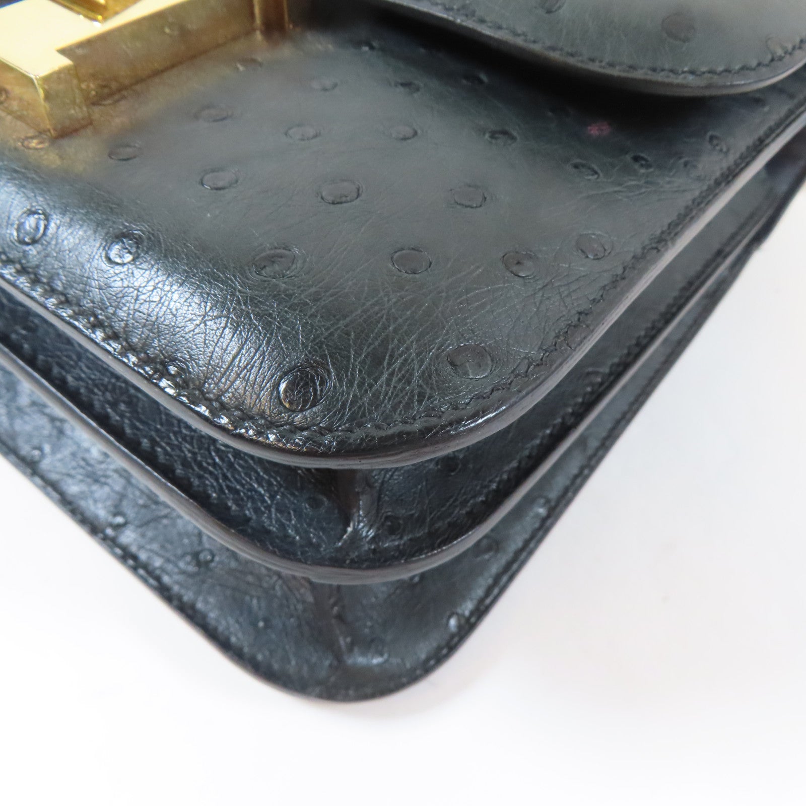 HERMES 【Hermes Fair】鴕鳥皮革Constance 24金扣肩背袋深綠色