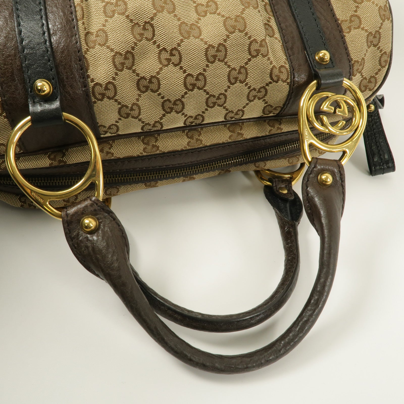 GUCCI 帆布/牛皮皮革Interlocking Boston手挽袋